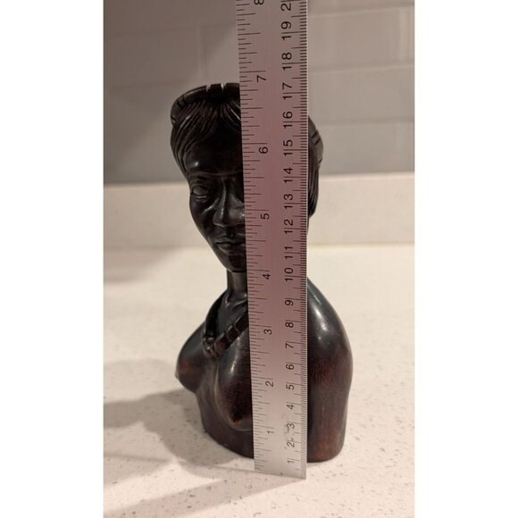 African Inspired Hand-Carved Wooden Female Bust Statue 7 in tall - Picture 13 of 16
